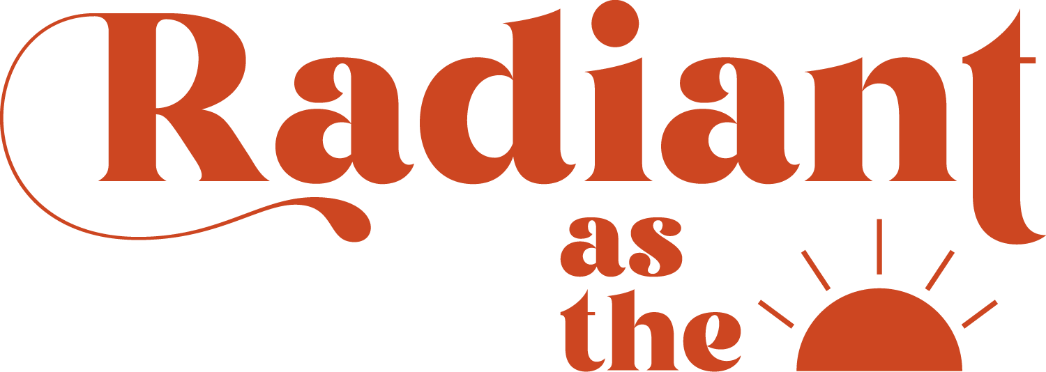 Stylized text design with the word 'Radiant' in red typography.
