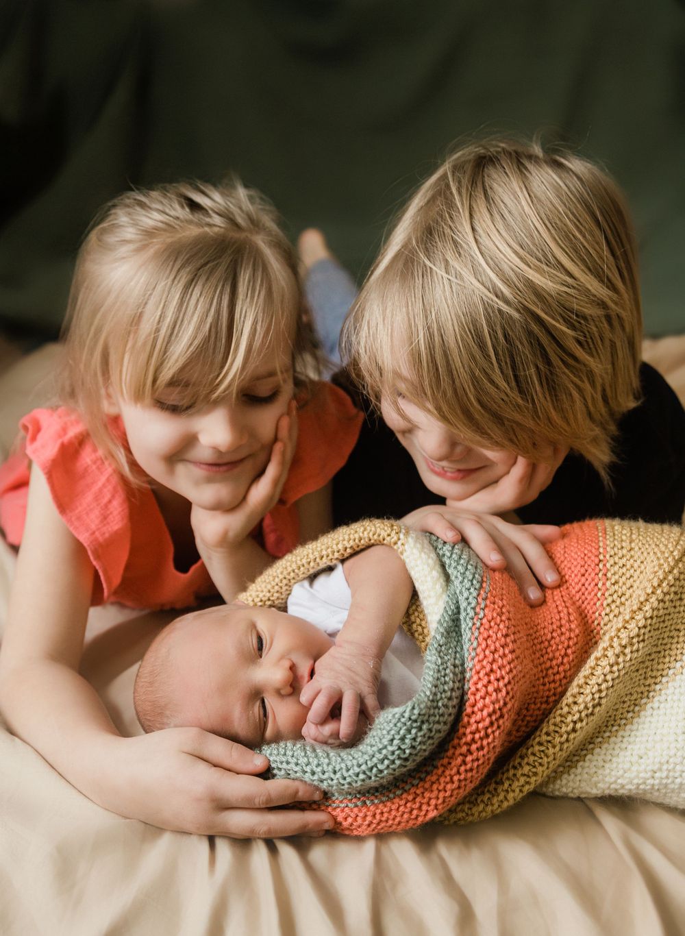 newborn and siblings