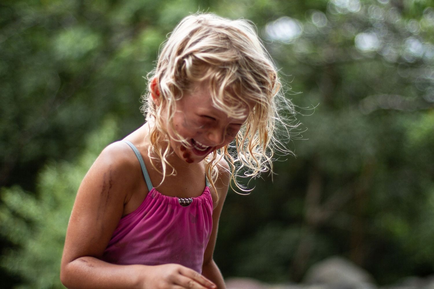 Little girl laughing in nature, children photography, natural poses photography, portrait photography