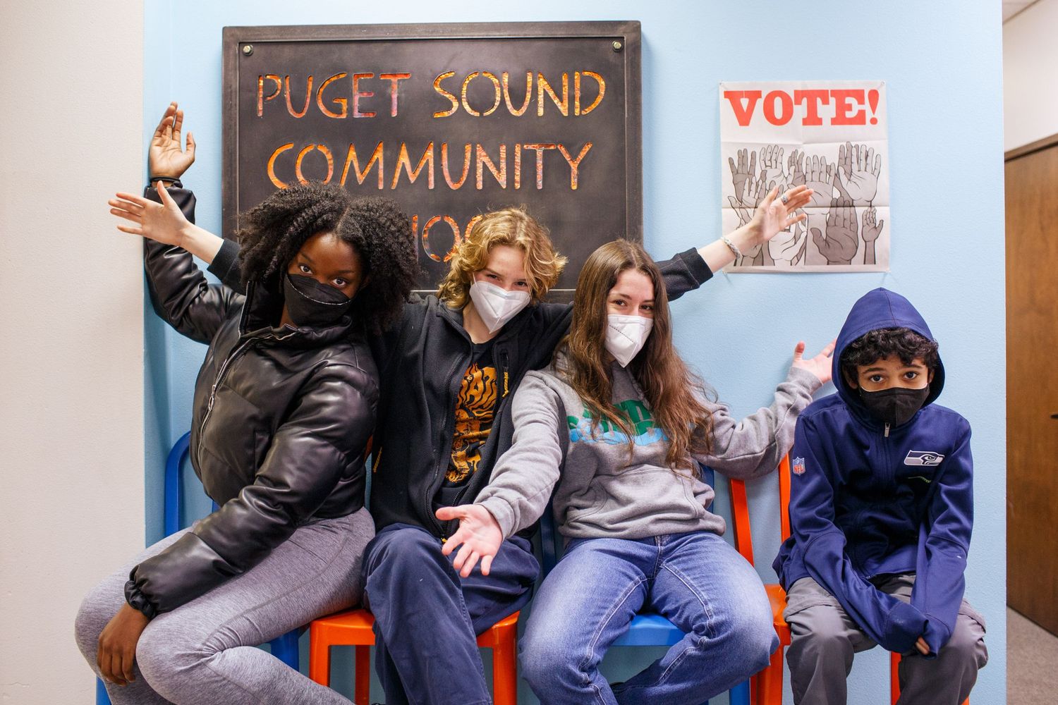 Seattle branding photographer: students pose at Puget Sound Community School in Seattle