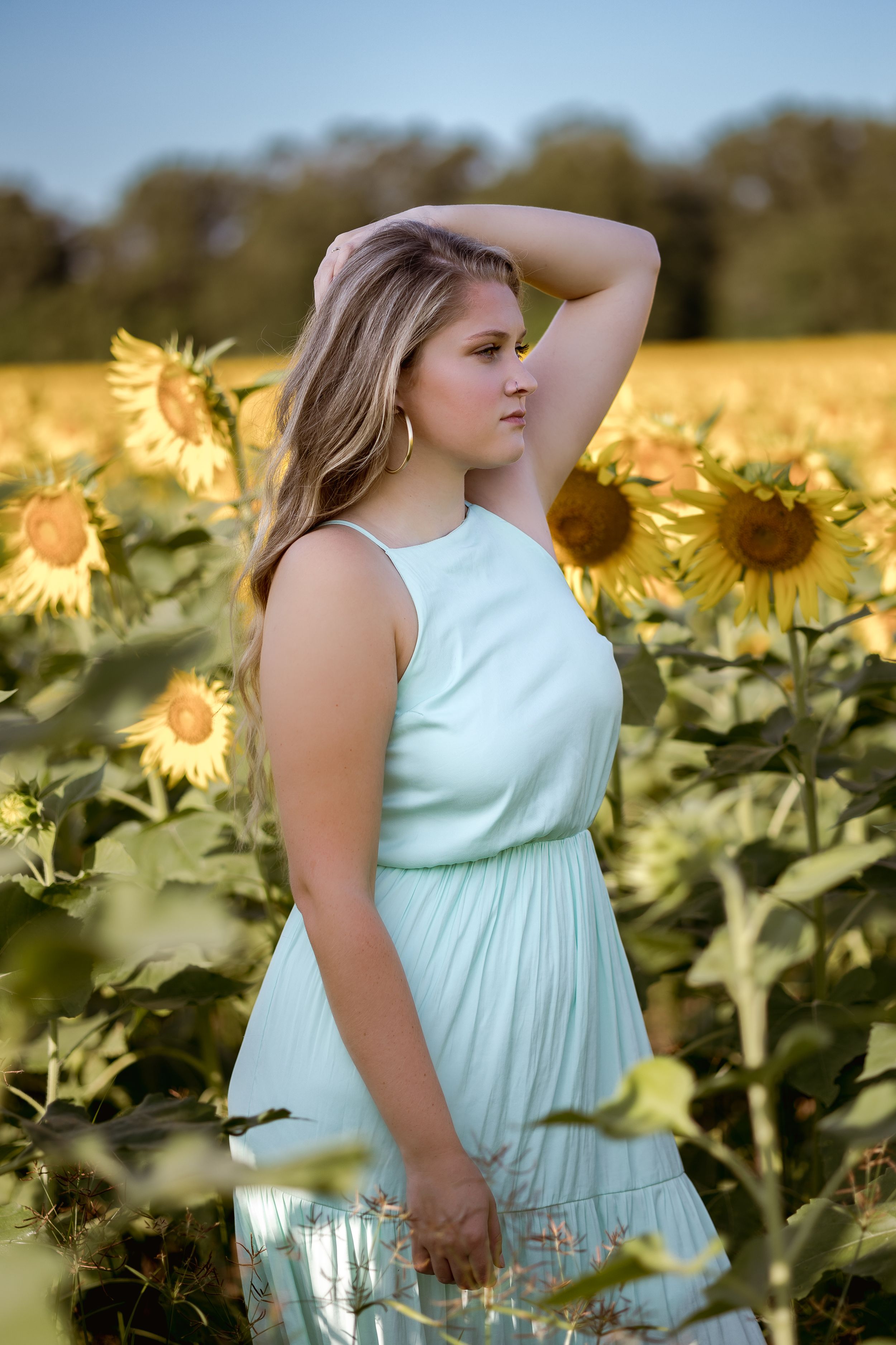 posing in the Sunflower field