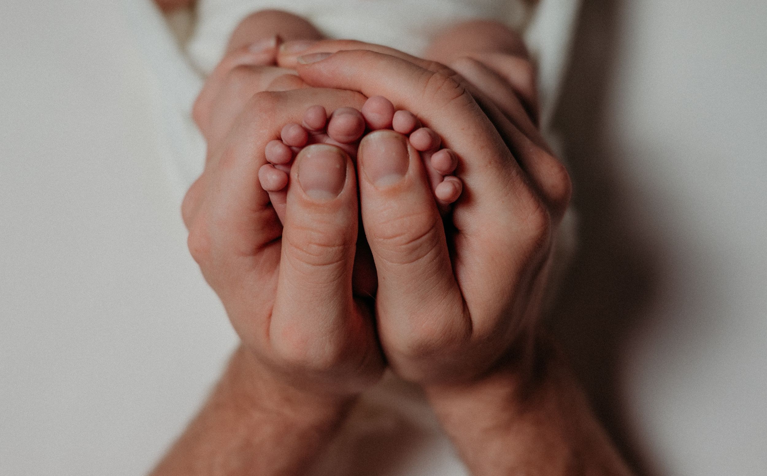 baby toes with father's hands during a photo shoot