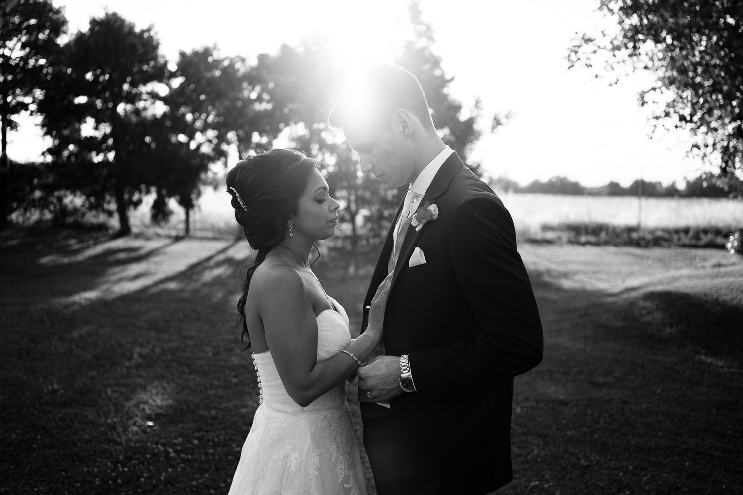 Romantic sunset silhouette in garden setting.