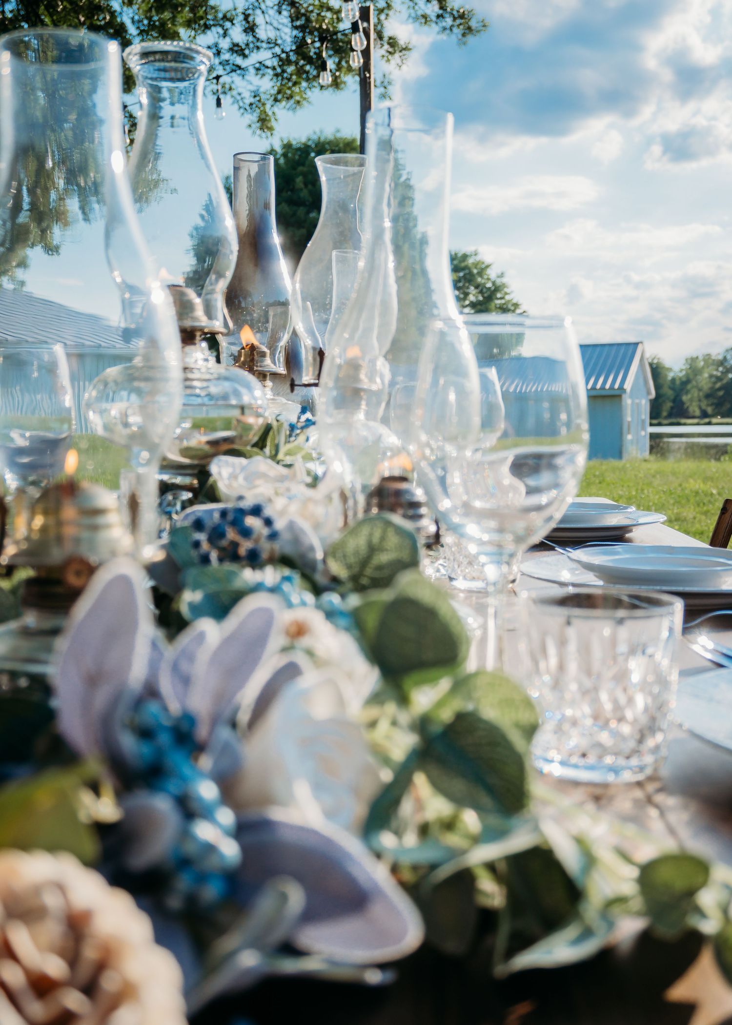 table setting with oil lamps