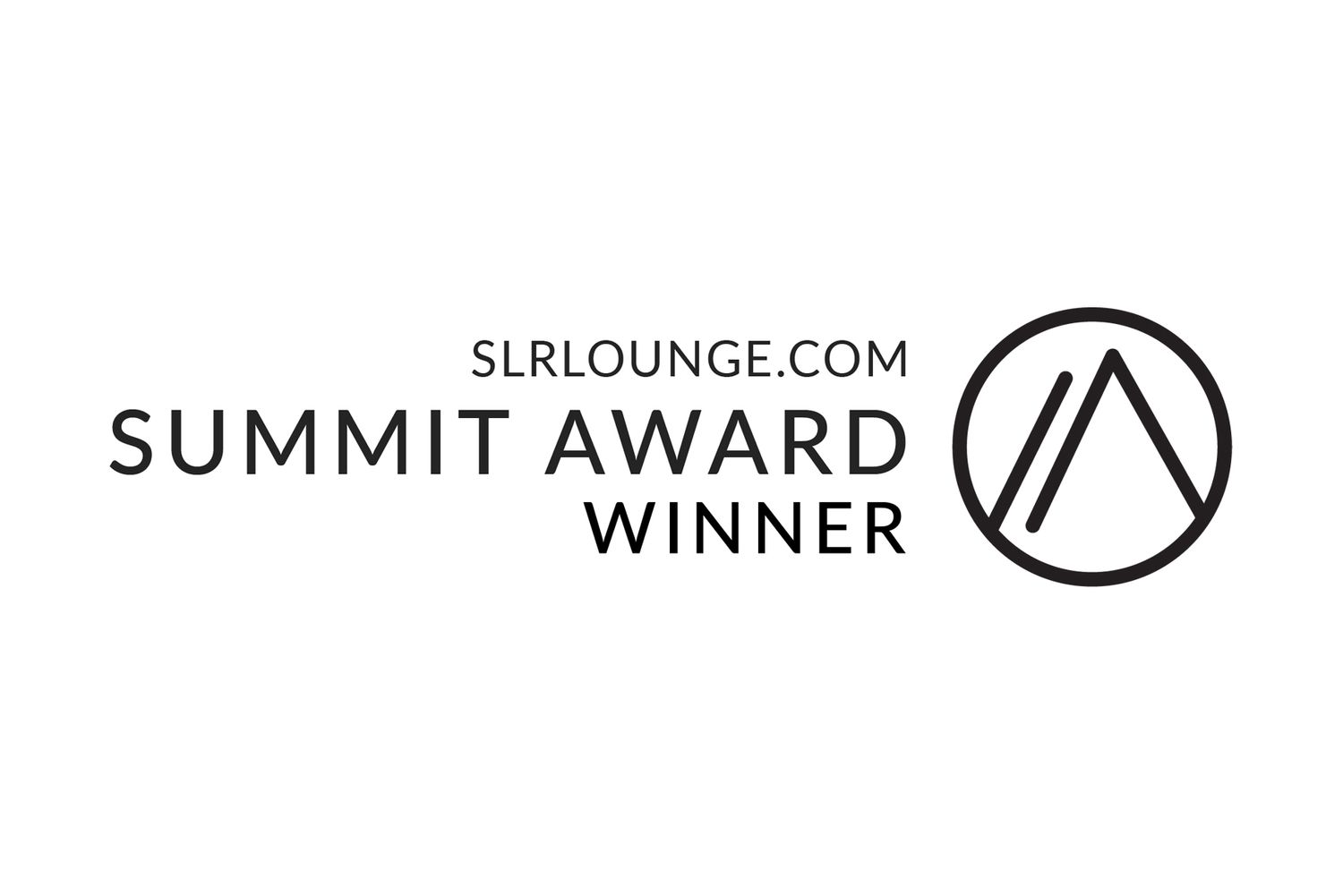 SLRLounge Summit Award Winner logo with minimalist mountain icon.