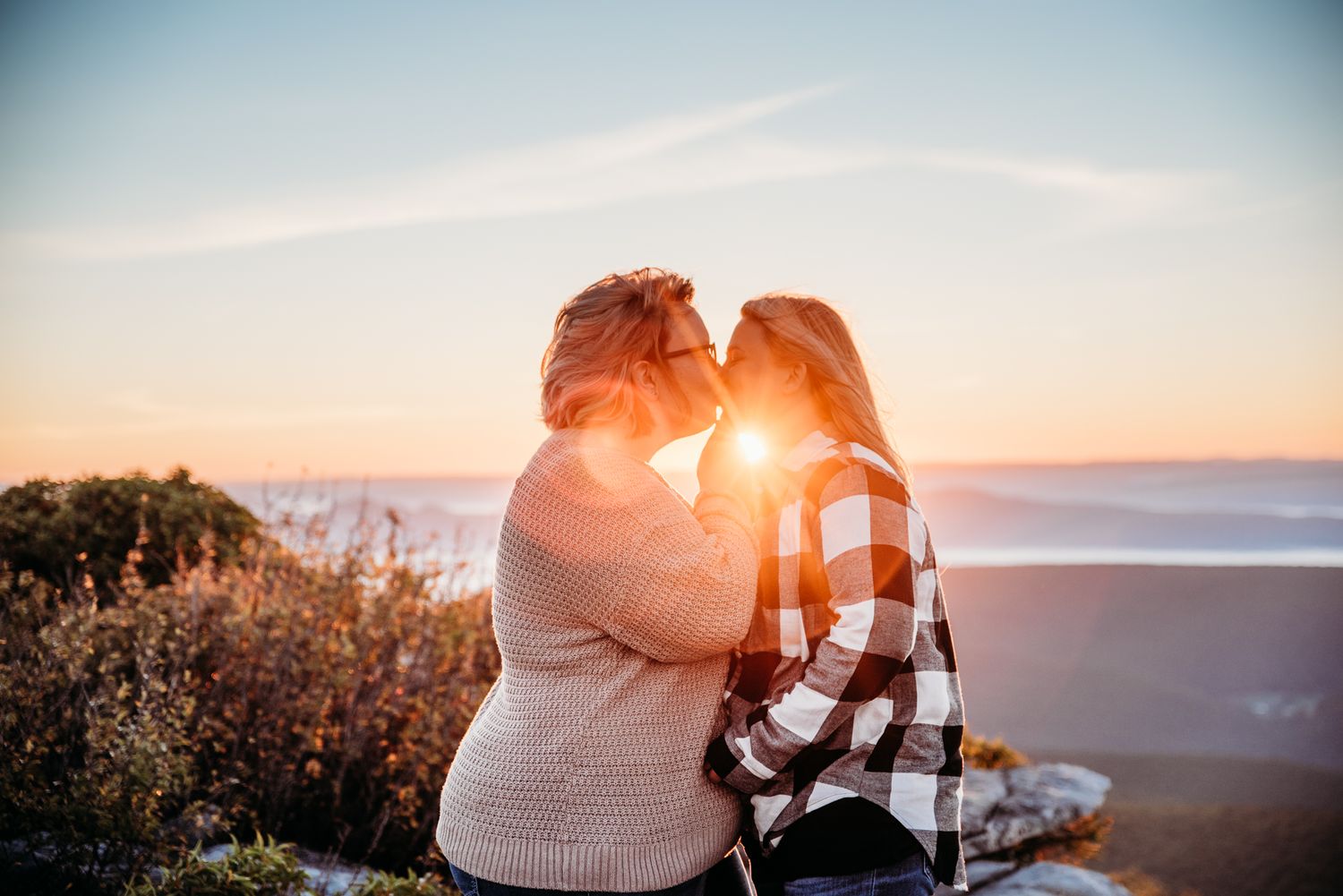 same sex lesbian couple share a kiss at Bear Rocks | Dolly Sods Wilderness, West Virginia