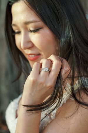 Close up of bride and her hand with her ring