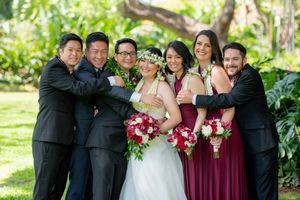 Bridal party hugging