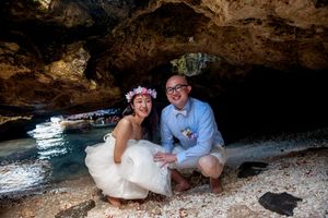 Wedding couple in a ocean cave