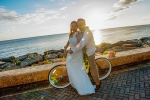 Wedding couple on Bicycle at Kewalos