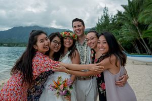 Wedding couple and their friends