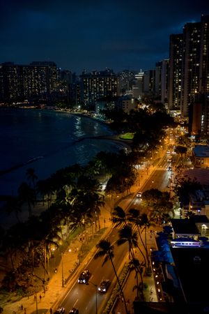 Waikiki lit up at night