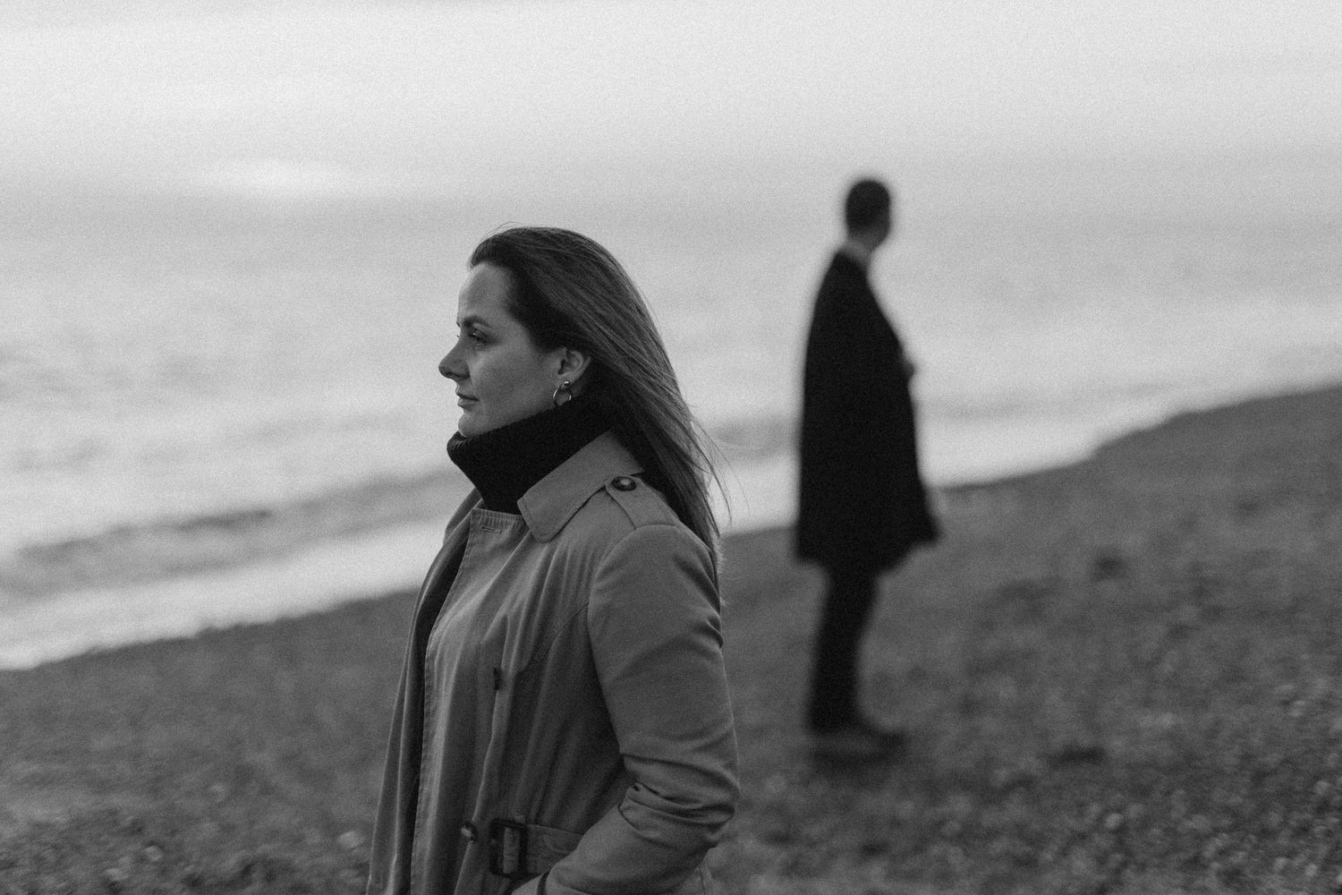 Couple portraits during beach engagement photoshoot in Brighton, UK