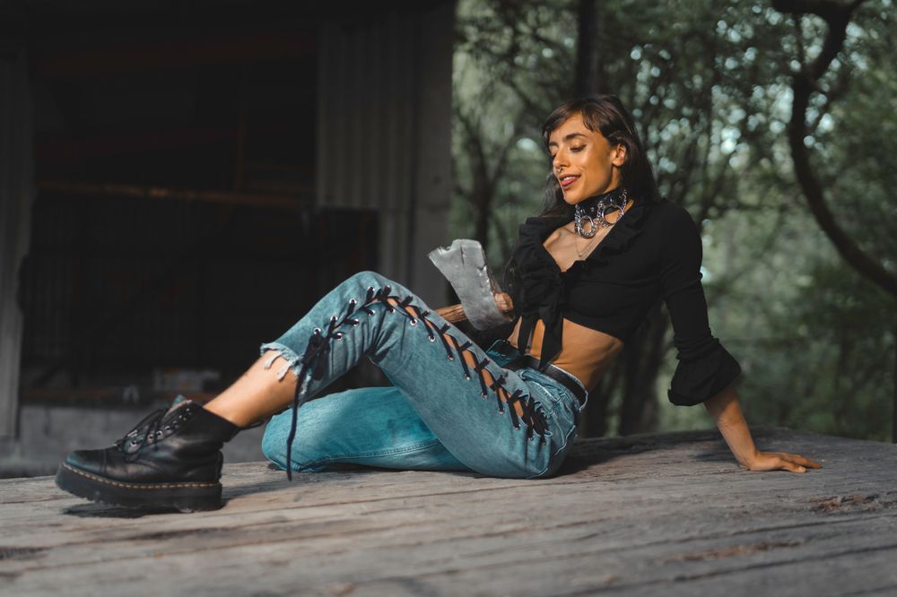 Artistic outdoor photo sequence on wooden deck with natural lighting.