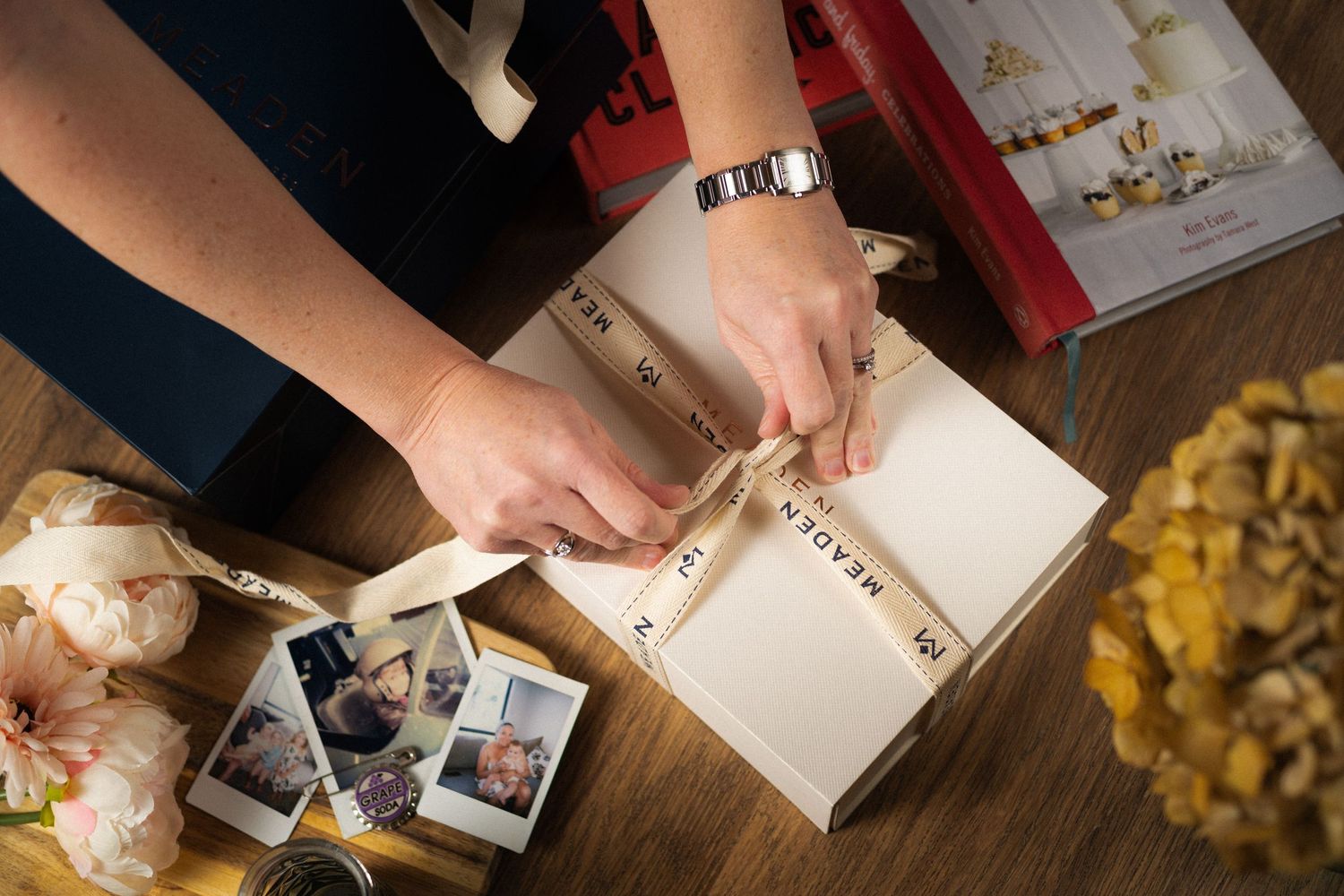 Overhead photo of a box being opened