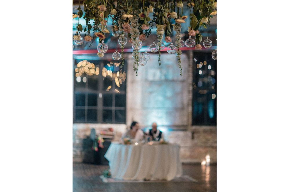 Bride and groom at table eating