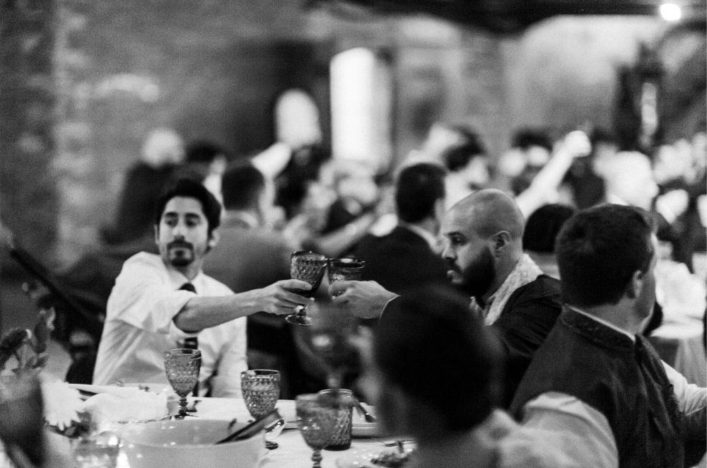 wedding guests cheering