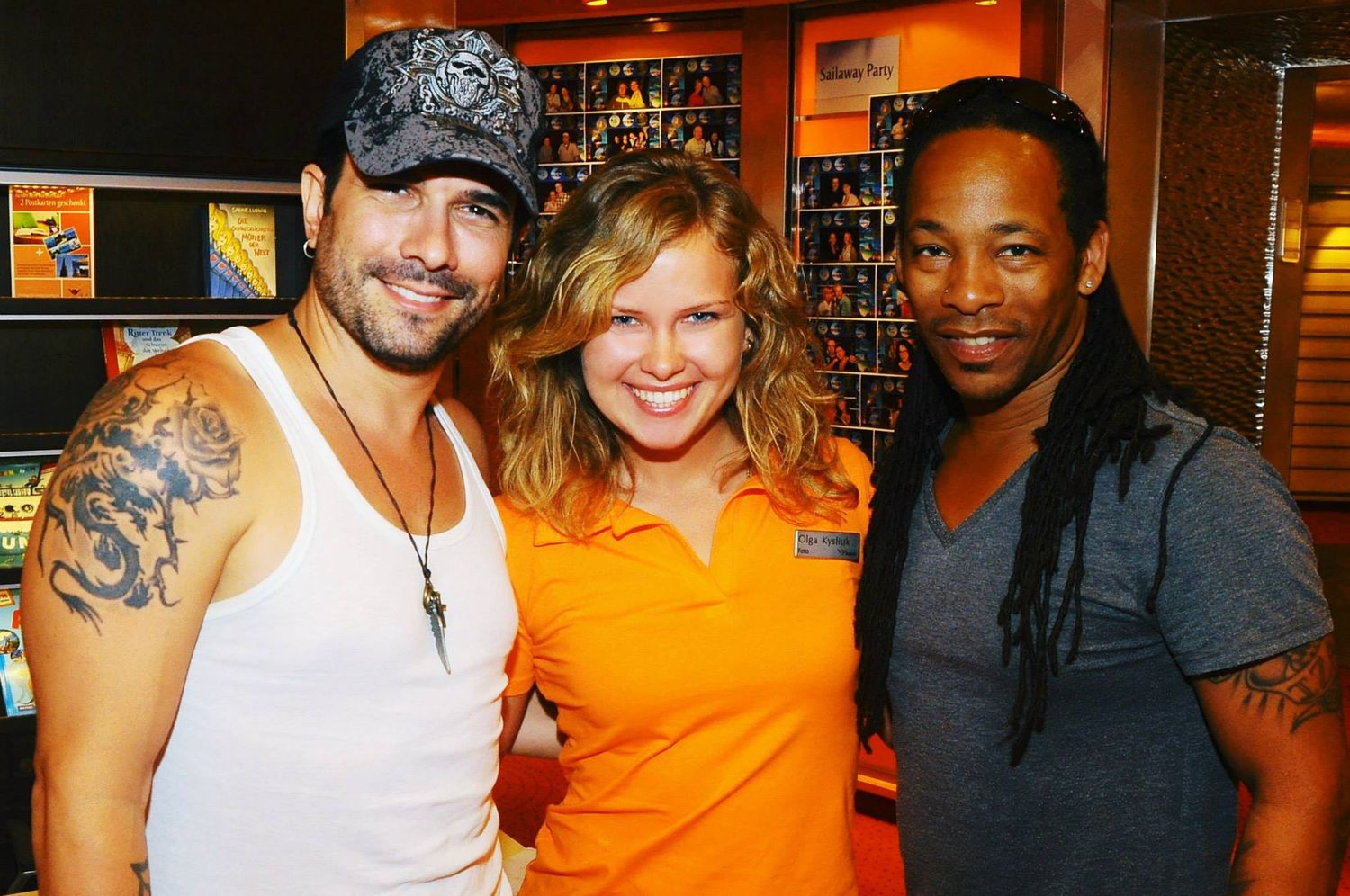 Marc Terenzi, Darryl Dblak Blackman with Olga Kysliuk on AIDA cruises 2014