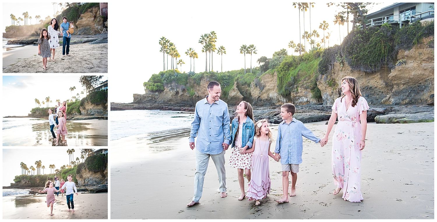 Collage of family images taken on the beach in Laguna Beach, CA