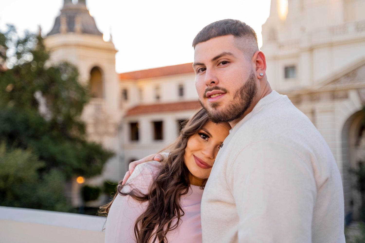A maternity photo session against the beautiful architecture of Pasadena City Hall.