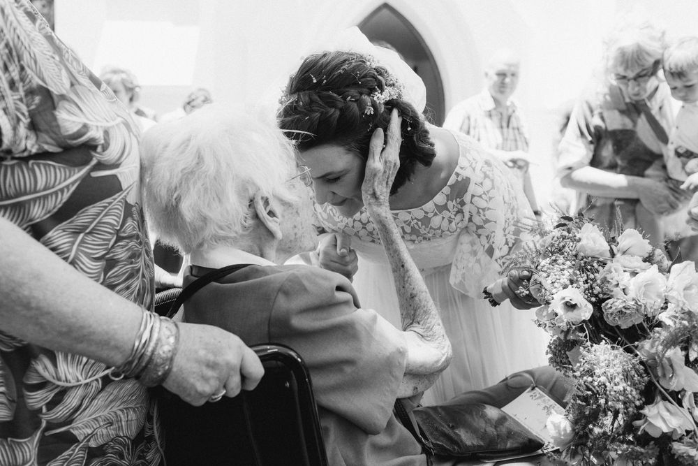 bride being greeted by her grandmother