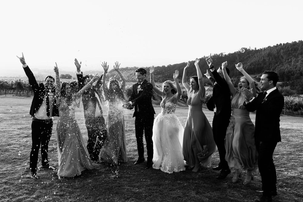 b&w bridal party photo at Muratie Wine Estate