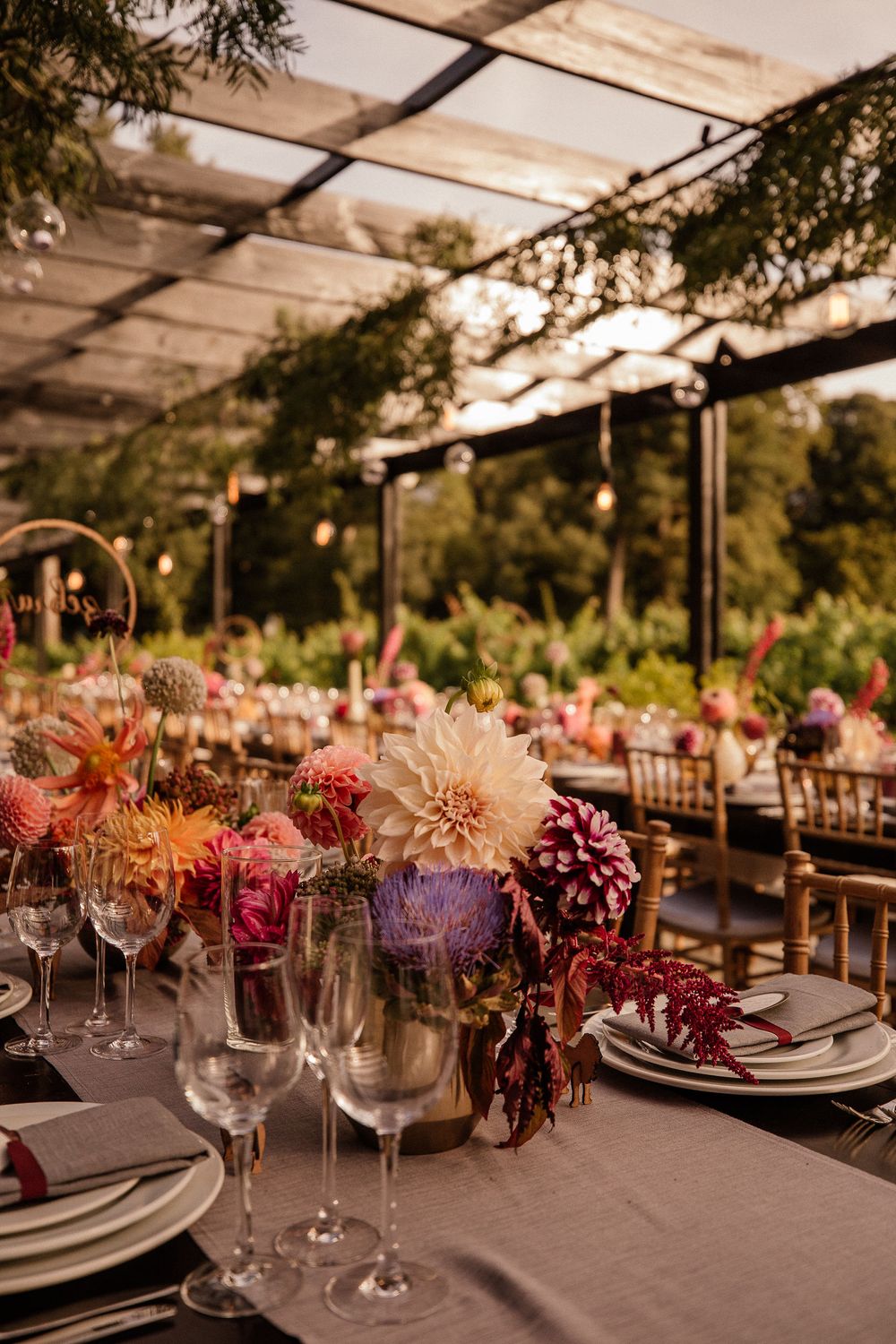 floral table arrangements at Molenvliet Estate