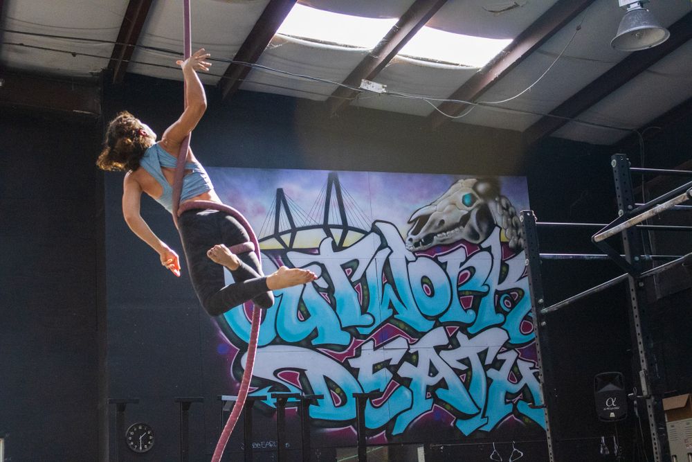 Woman on an aerial rope
