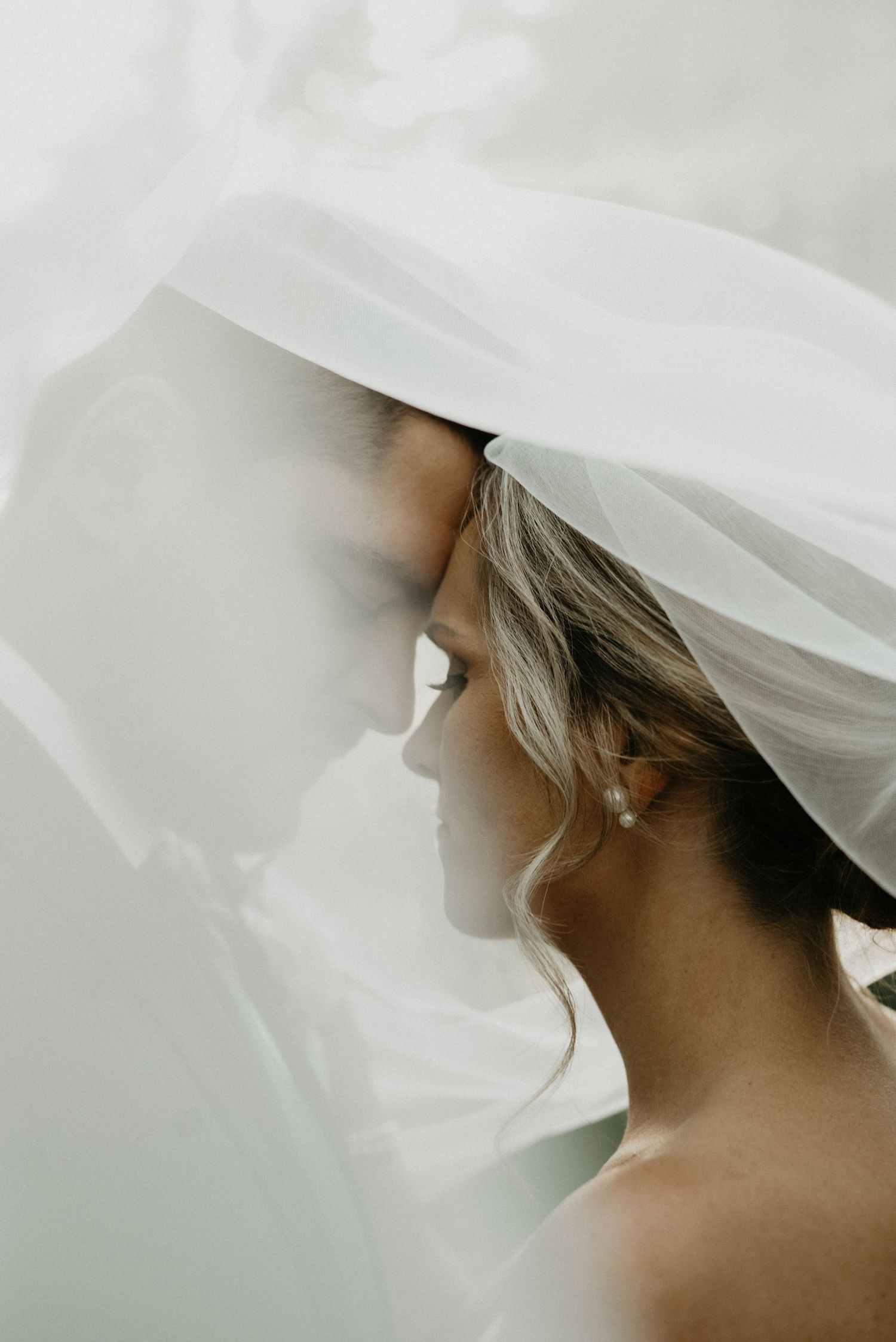 couple under the veil on their wedding day