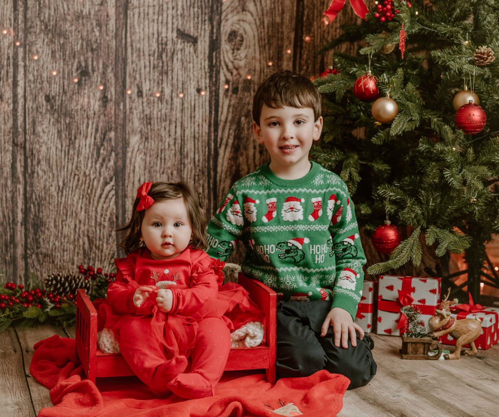 brother and sister Christmas studio photoshoot