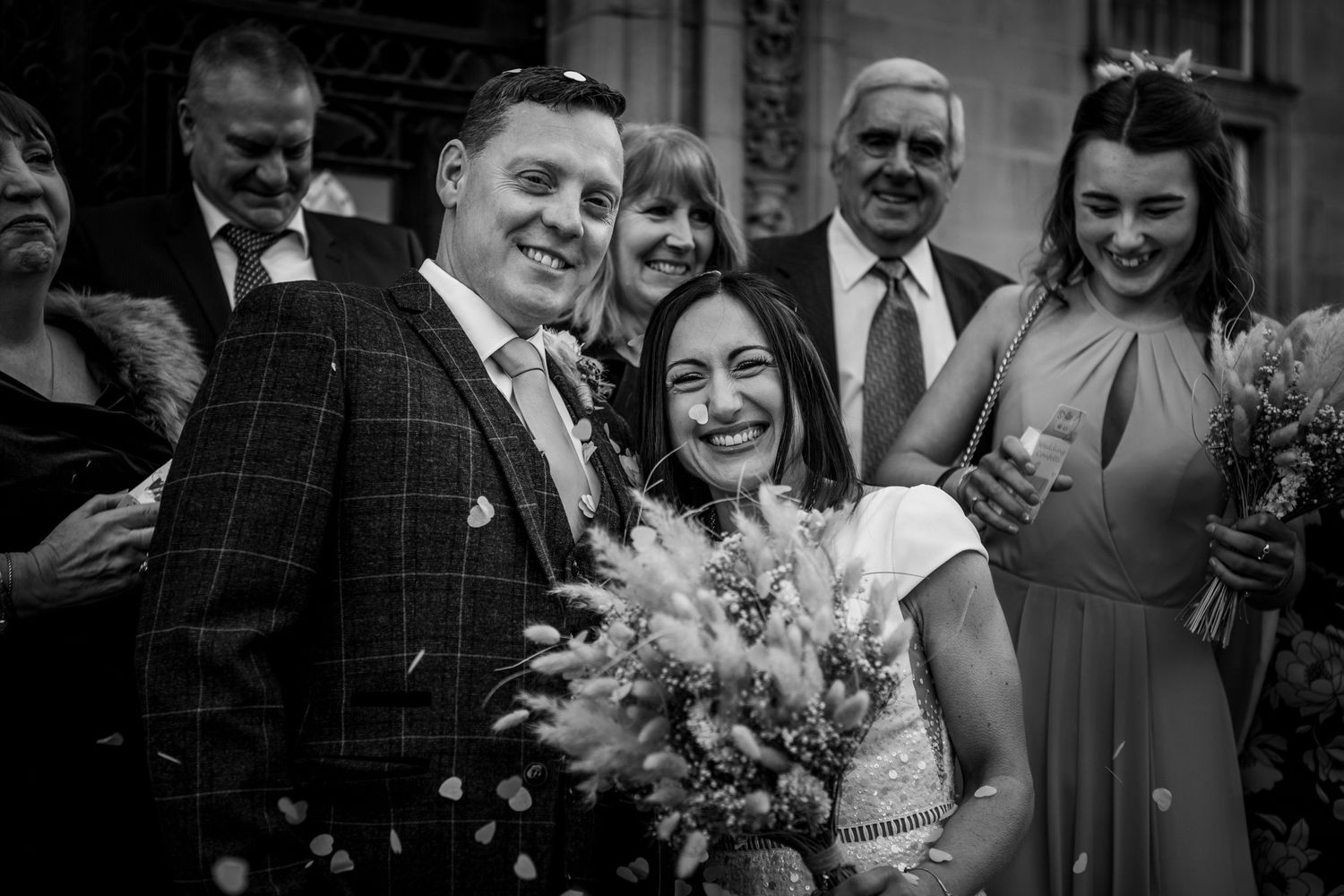 Wakefield town hall wedding photography relaxed candid confetti shot