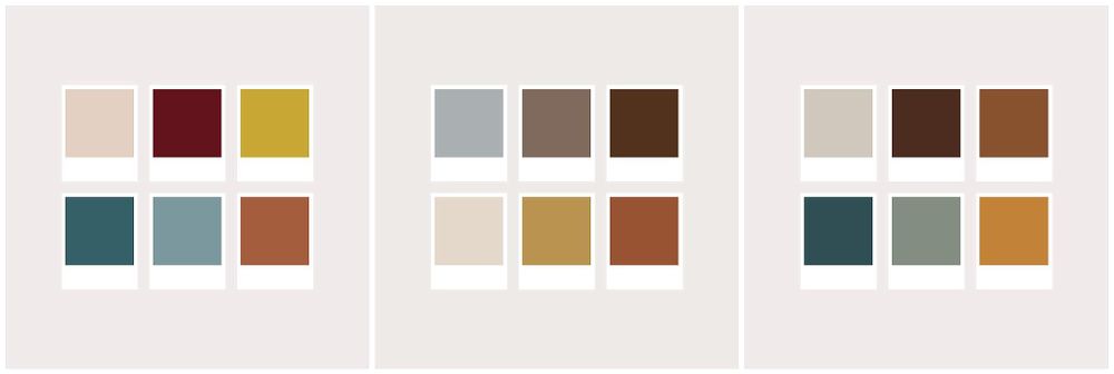 Elegant color scheme with deep burgundy, teal, and neutral brown combinations.
