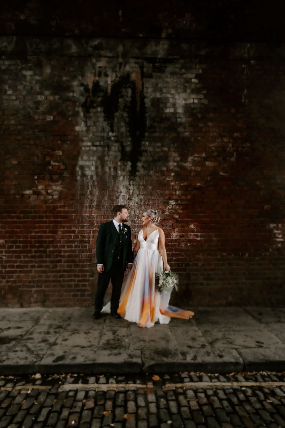 Castlefield wedding , Manchester, Colourful wedding dress, alternative, rock and roll bride, festival bride