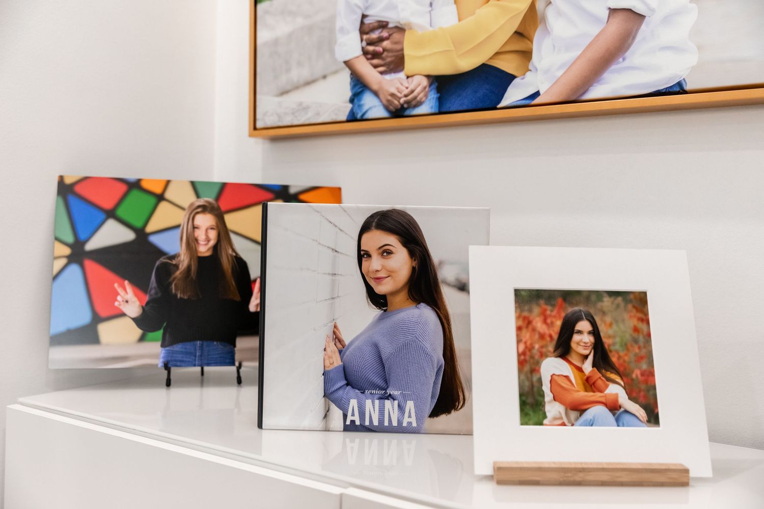 senior photography products sitting on shelf
