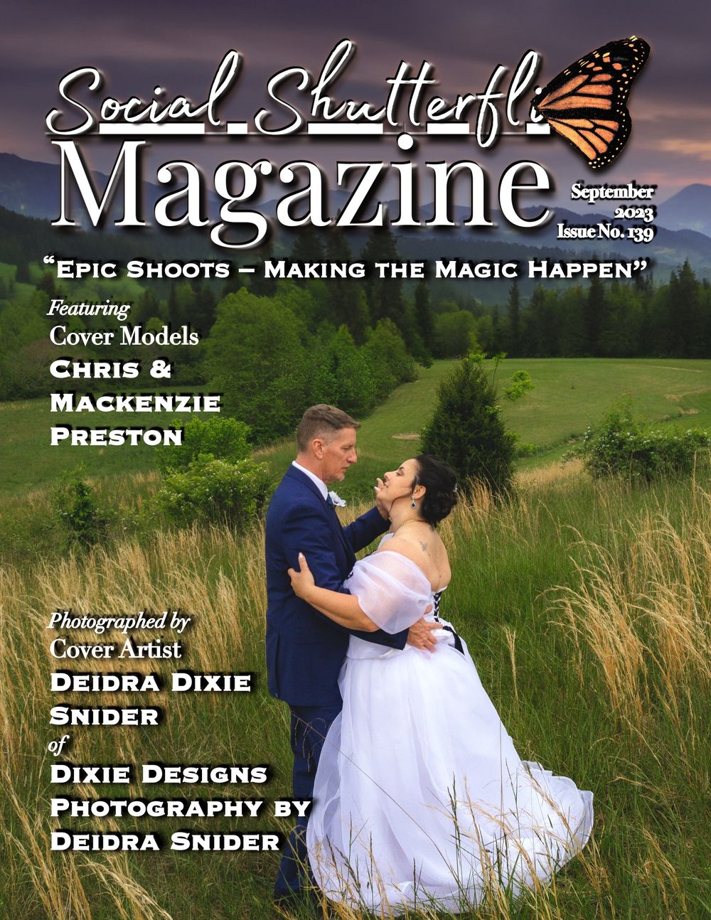 Social Shutterfly Magazine September 2023 cover featuring couple Chris and Mackenzie Preston in a field.