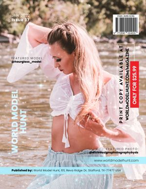 World Model Hunt magazine January 2022 Issue 37 cover featuring a blonde model in a white top near water.