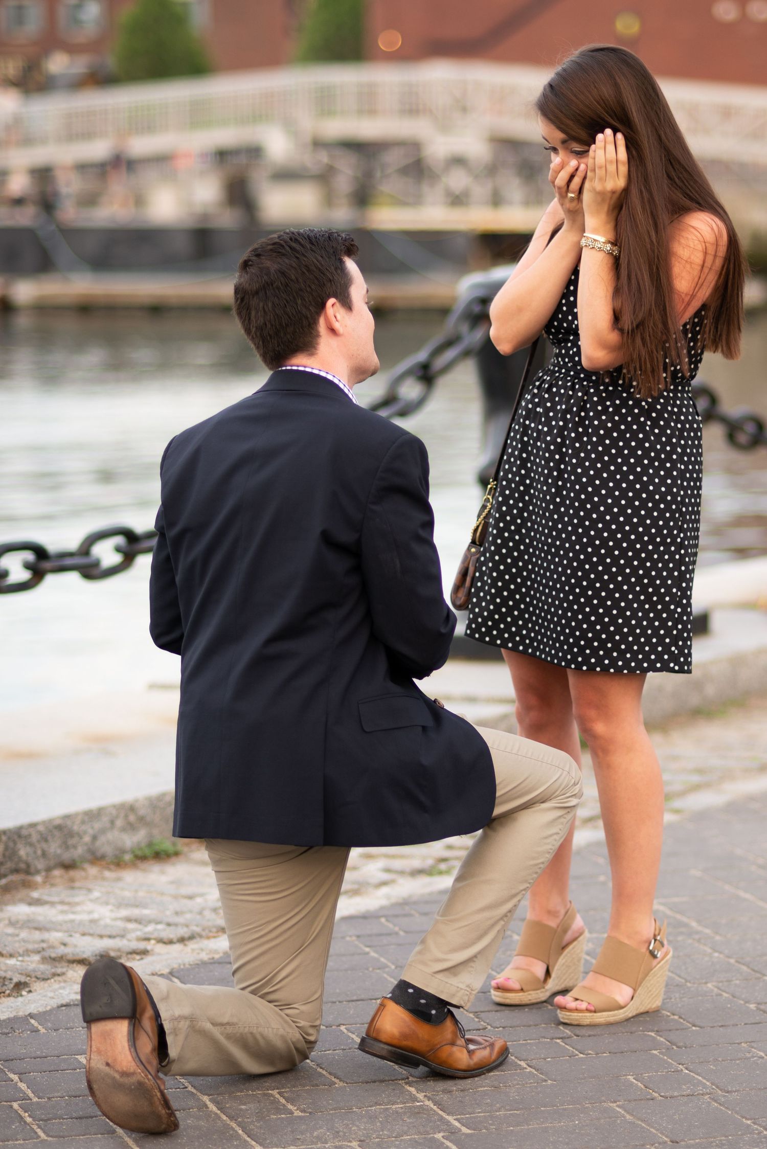 wedding Proposal engagement portraits at Christopher Columbus Park Boston North End waterfront Leah Ramuglia photography