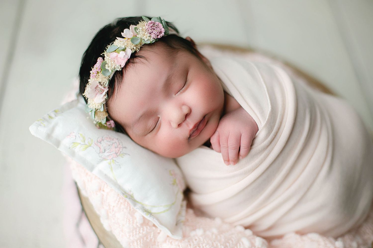A newborn with a light pink wrap. Greenville sc newborn photographer, Easley sc newborn photographer, Upstate sc newborn photographer