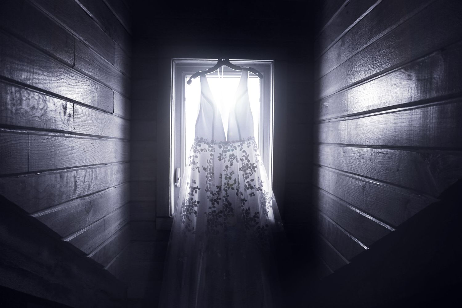 bride's gown hung up