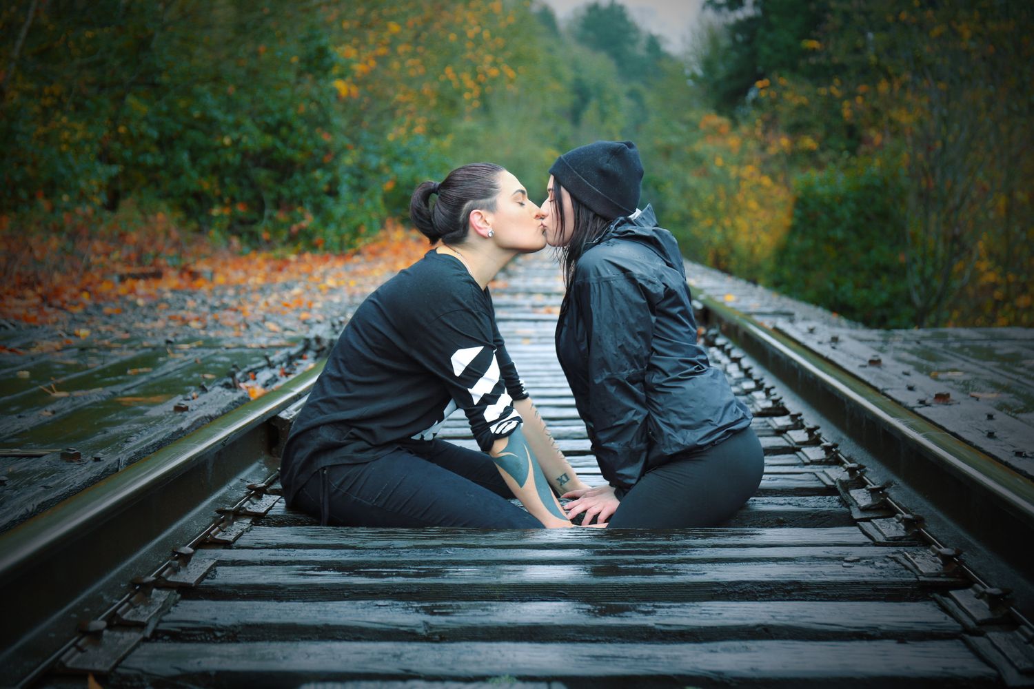 same sex couple kissing