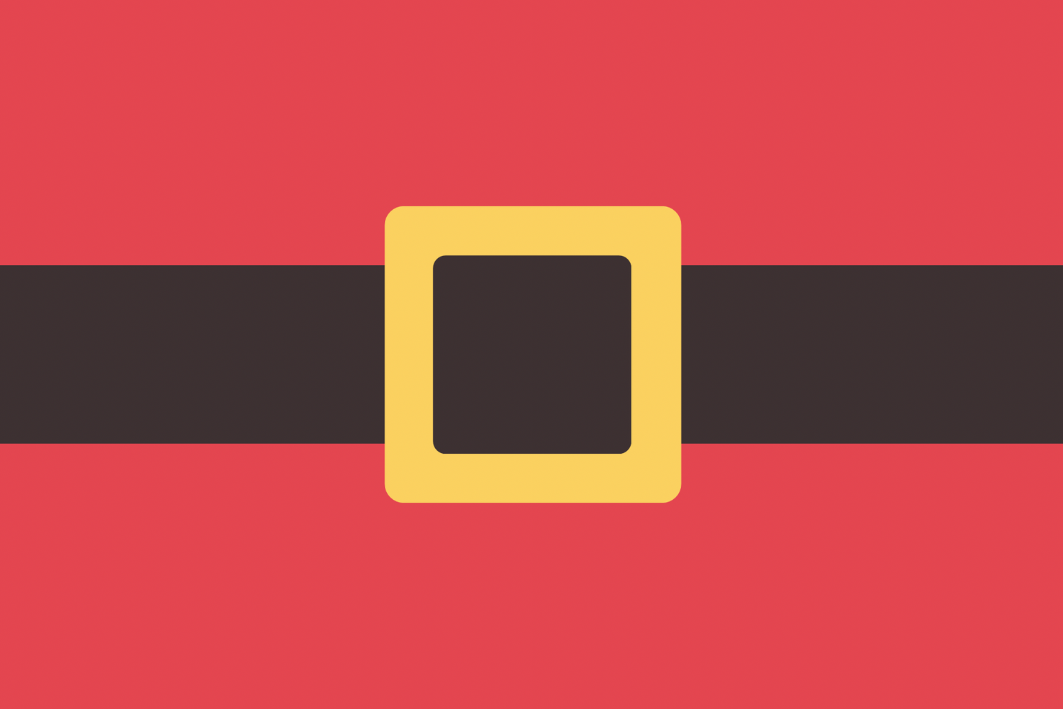 Minimalist illustration of Santa's belt with red background, black strap and gold buckle.