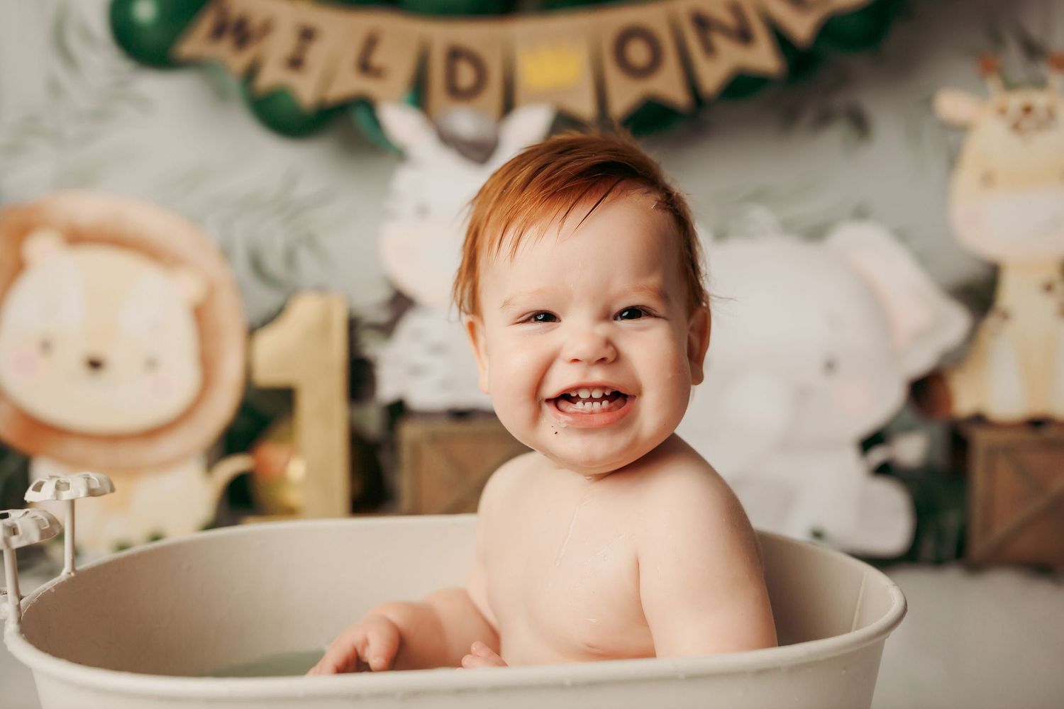 Tulsa cake smash photographer baby boy wild one theme cake smash