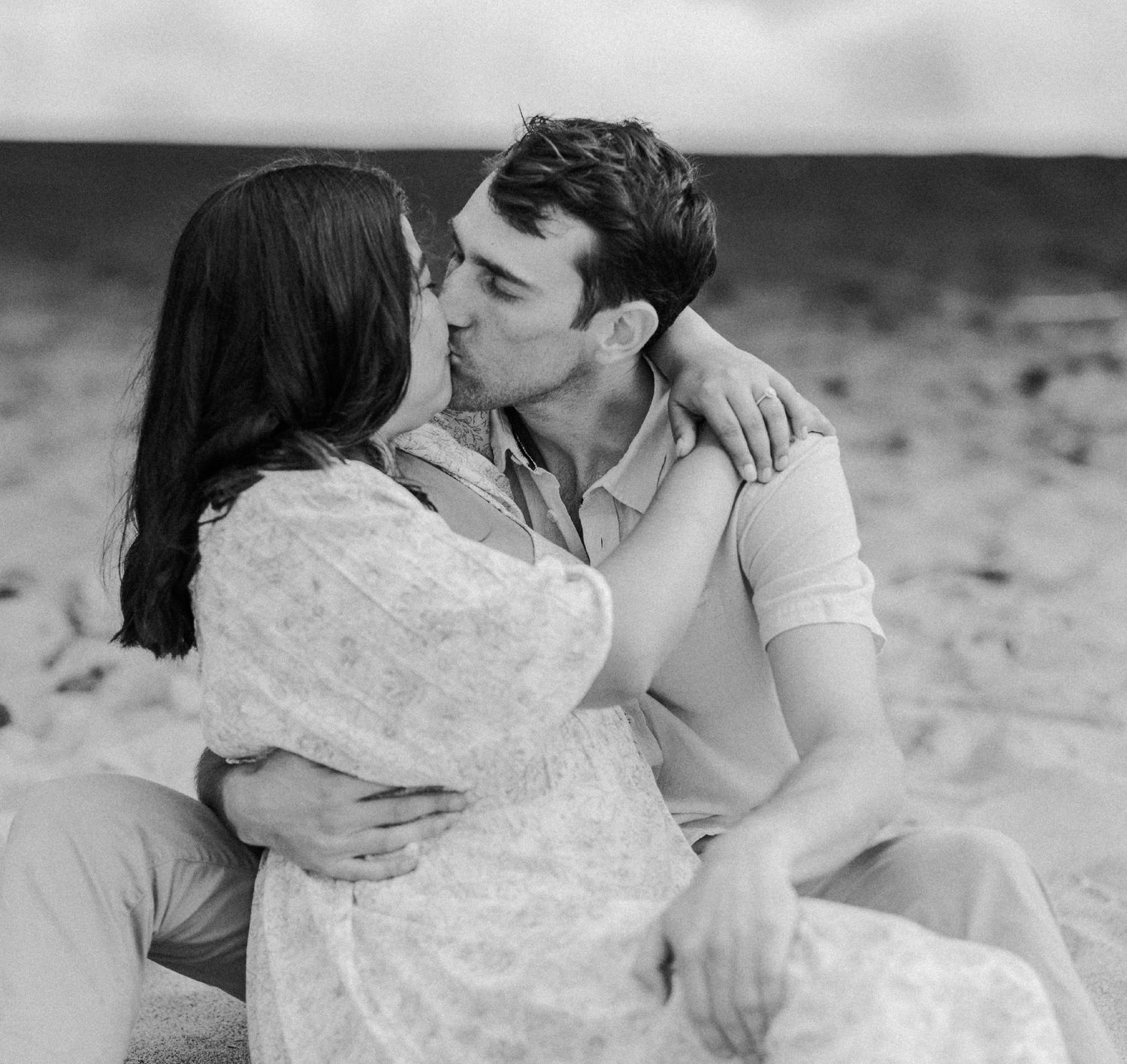E. Noelle Photography couple engagement in the Los Angeles Malibu hills, in sand on beach