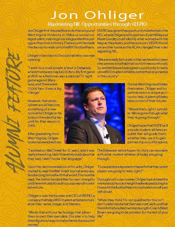 Newsletter I interviewed for, designed and wrote for WVU Football.