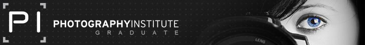 Black banner with Photography Institute logo featuring an eye graphic.
