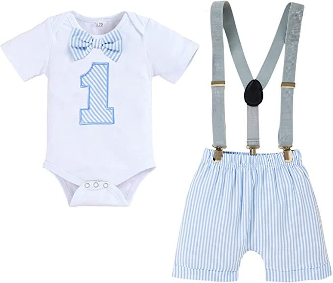 Baby Boy Funny First Birthday Clothes Infant Boy Bow Tie Romper Bodysuit Cake Smash Outfits