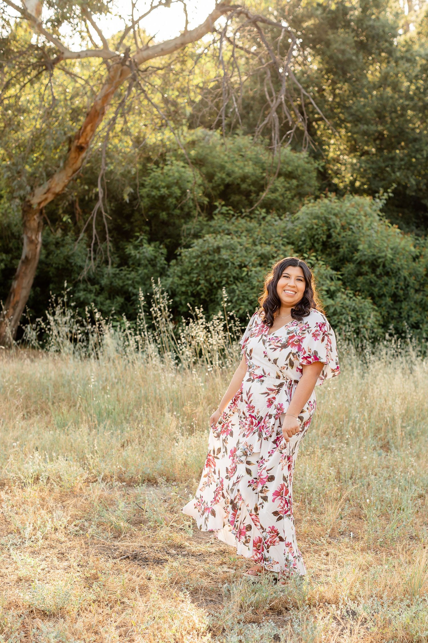 Floral maxi dress field senior picture