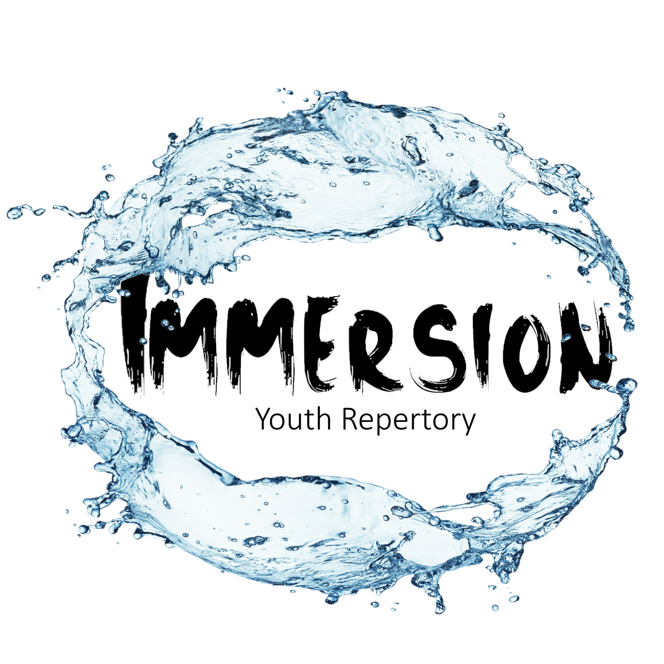 Dynamic water splash forming a circular shape against black background.
