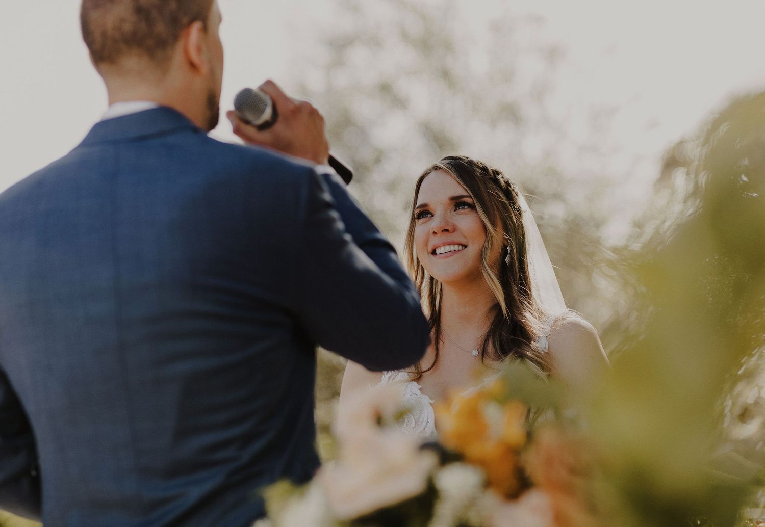 E Noelle Photography backyard wedding in Hidden Hills Los Angeles, bride and groom at alter
