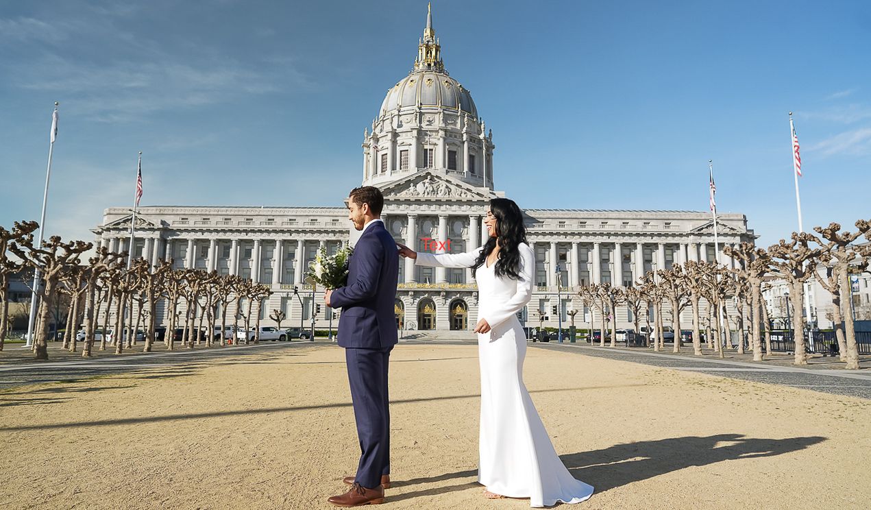 Beautiful bride and groom in down Town San Francisco